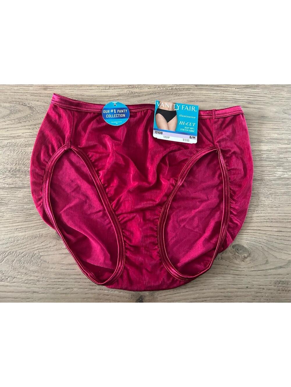 Vanity Fair Hi-Cut Panties 6/M Pink Geo Illumination Lingerie Silky Stretch